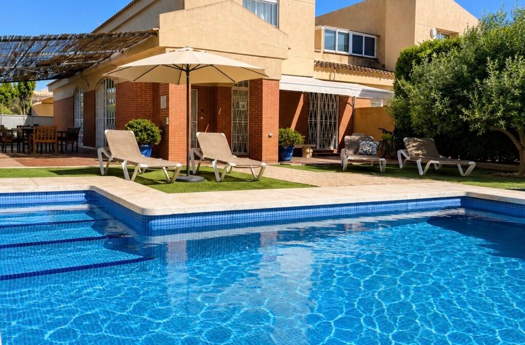 Piscina privada y jardín de Casa MarLuc en El Campello